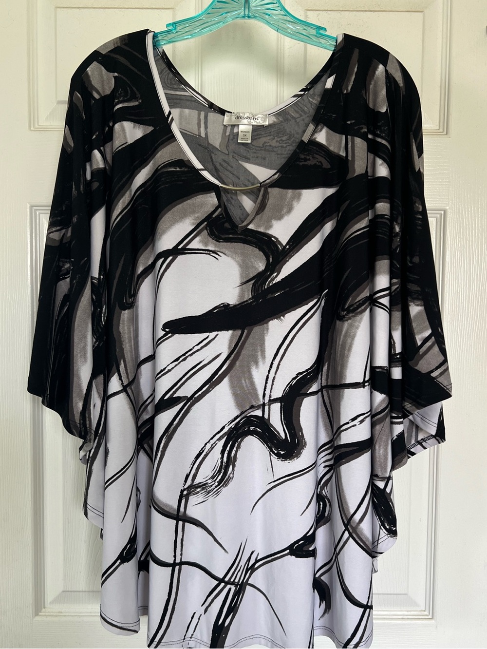 dressbarn Black & White Abstract Dolman Sleeve Shirt Blouse 3x